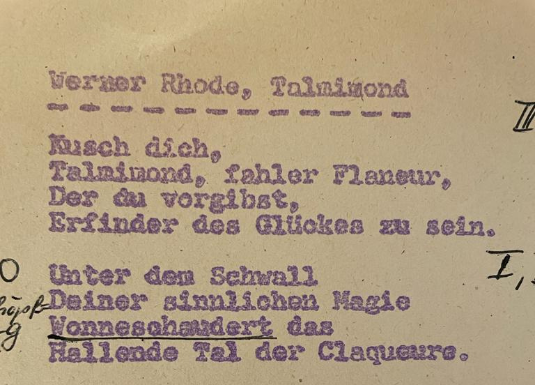 Gesuchtes Gedicht: Werner Rhode, Talmimond