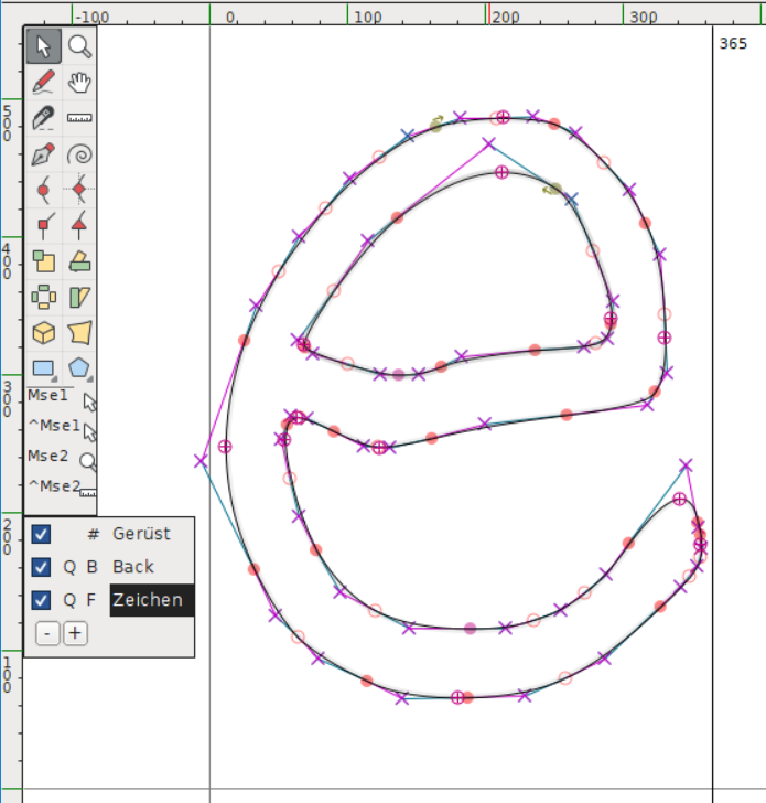 Zeichen "e" in Software FontForge
