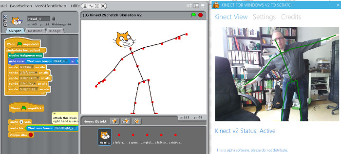 Screenshot Scratch mit Kinectsteuerung