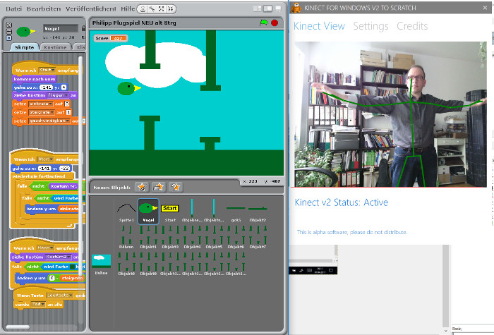 Screenshot Scratch mit Kinectsteuerung